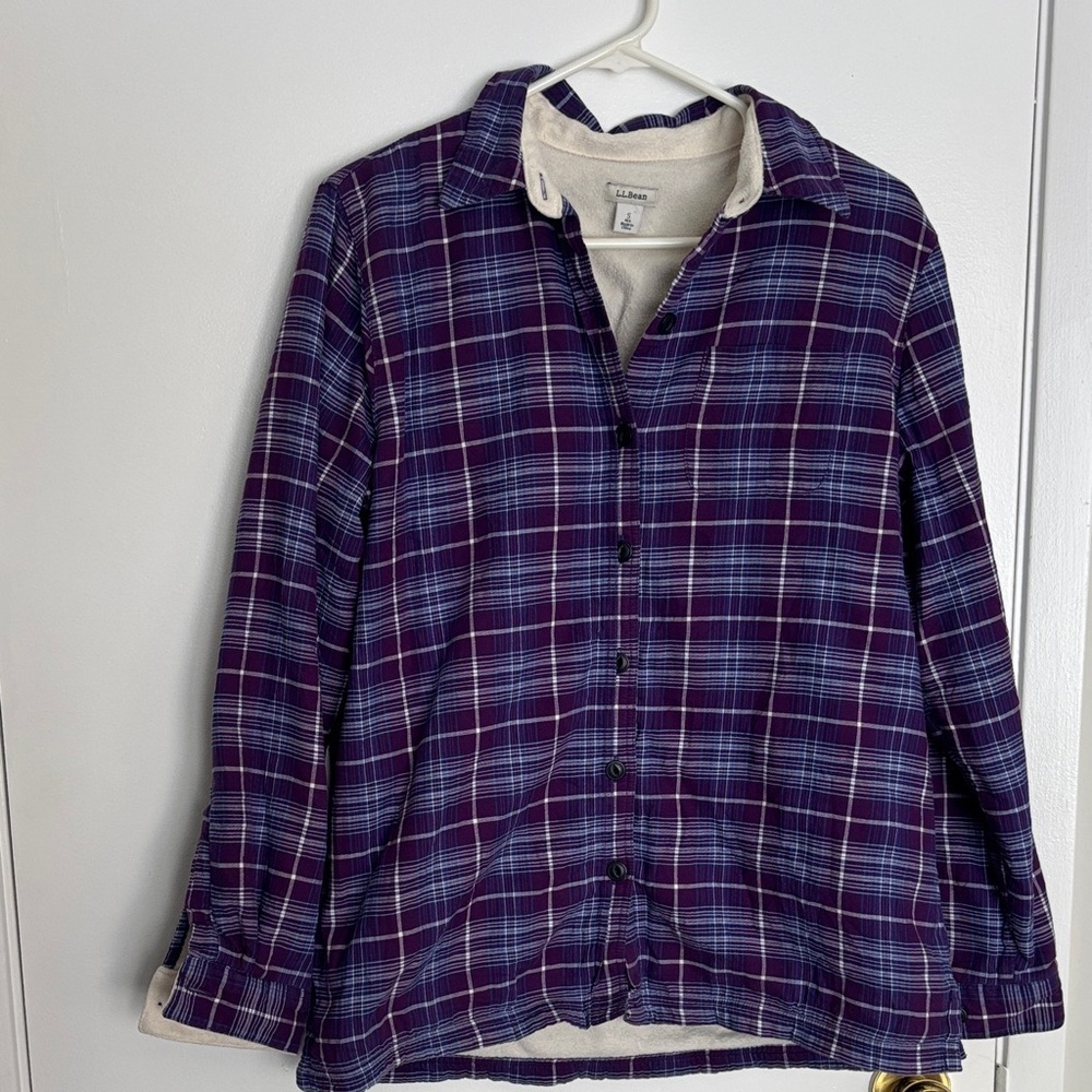 L.L. Bean Purple Checkered Fleece-Lined Shirt
